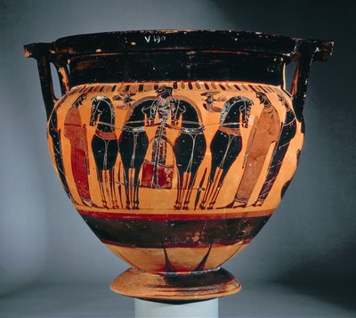 Attische zwartfigurige kolomkrater met een wagen (aardewerk) door Greek